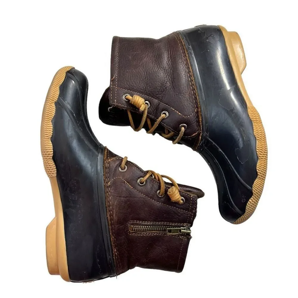 Sperry Womens Quilted Rubber Top-Sider Saltwater Duck Boots Black Brown Size 7.5